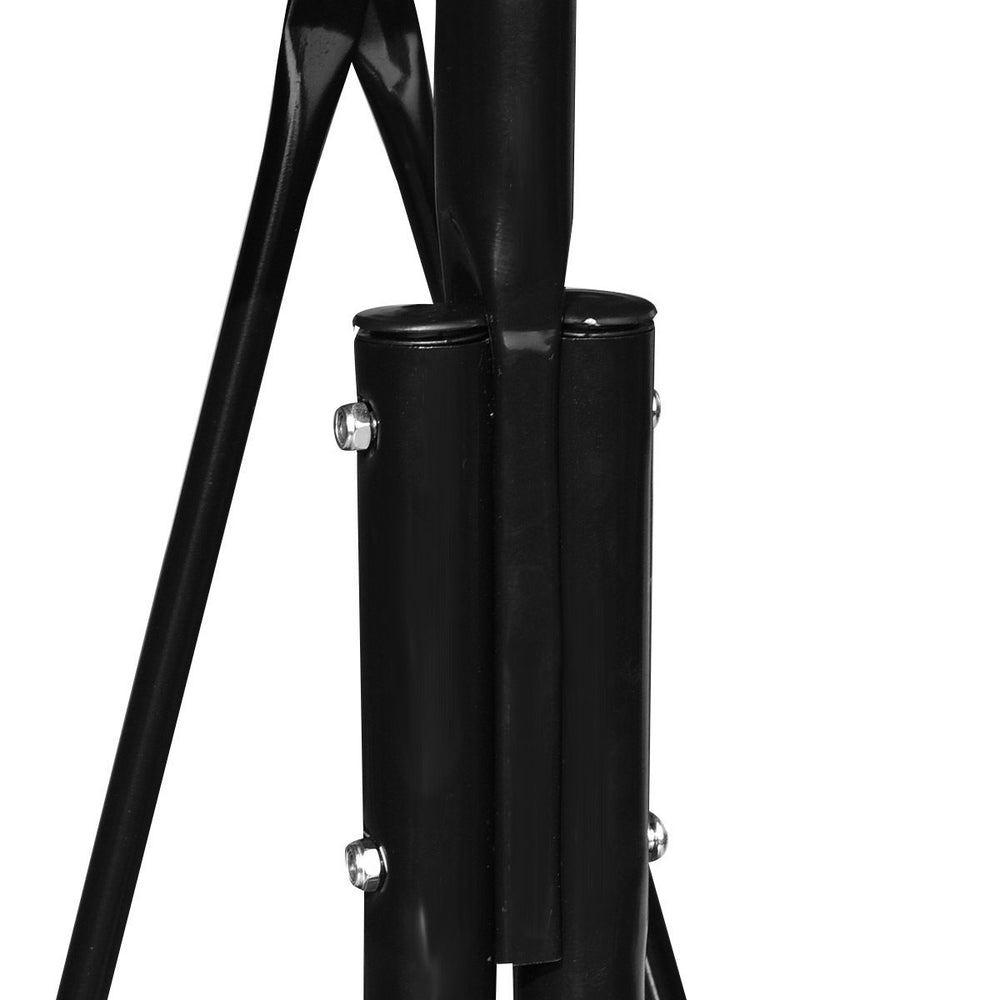 Close-up of the black steel frame of the loveseat cushioned patio swing glider, showcasing its sturdy construction.