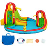 Kid's inflatable water slide bounce house with climbing wall and pool, made of durable oxford cloth, perfect for summer.