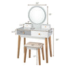 Makeup dressing table with lighted round mirror, 4 drawers, and solid beech wood legs, perfect for bedroom or living.