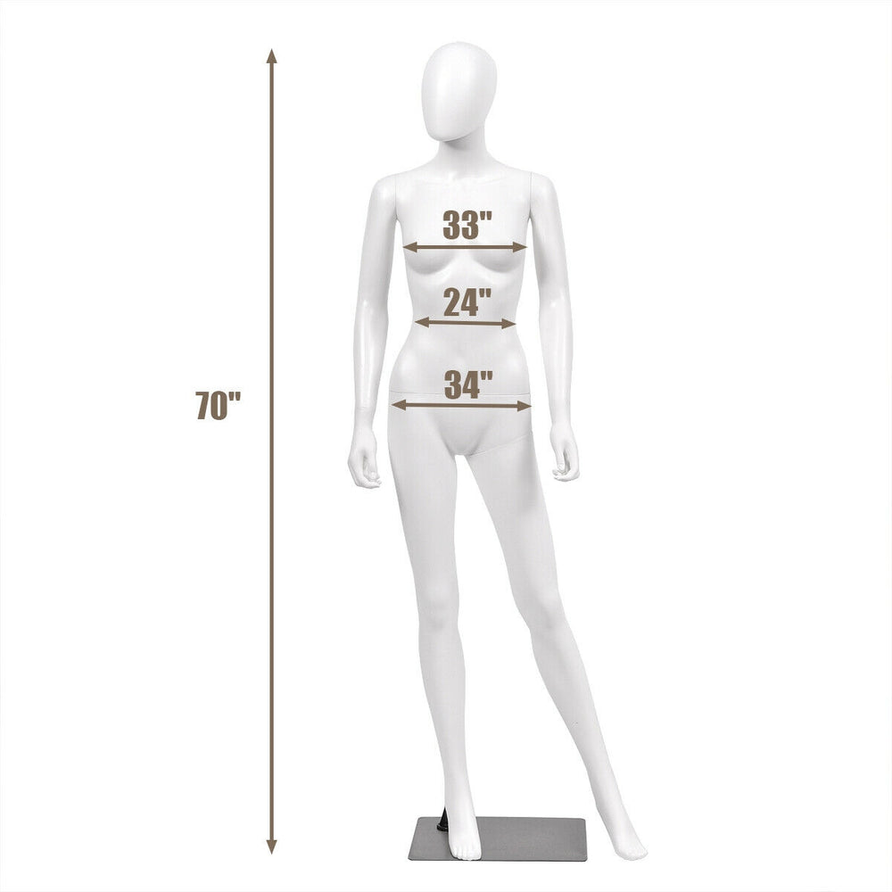 Full body female mannequin, 5.8 ft tall with detachable limbs and a stable metal stand for easy dressing.