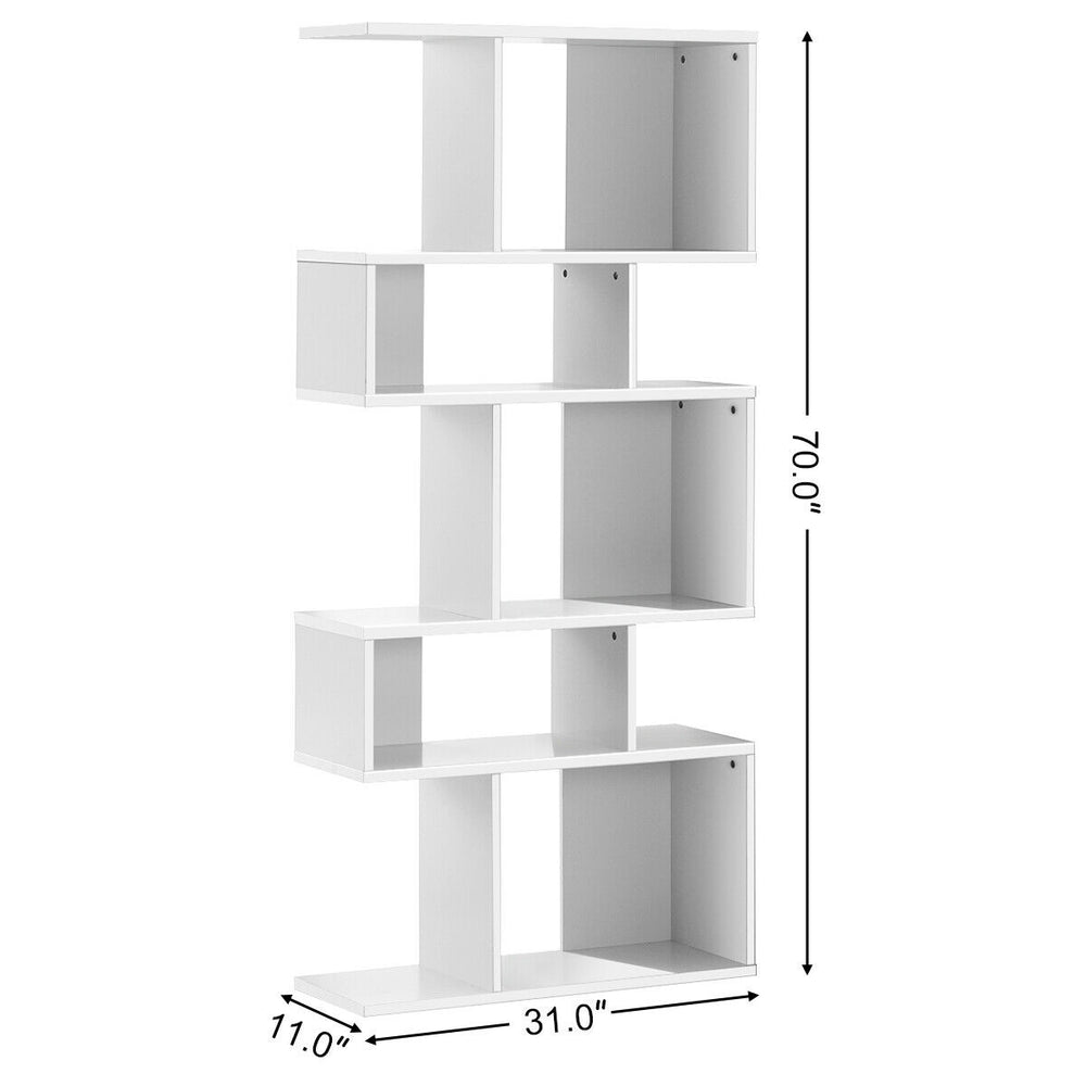 Ladder corner bookshelf in white with 5 cubes, made of particleboard and MDF, ideal for small spaces and storage.