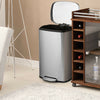 Stainless steel 13.2-gallon trash can with a plastic bucket and noiseless lid, ideal for home or office use.