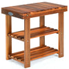 3-tier acacia wood shoe rack with sturdy construction, perfect for entryway or bathroom organization.