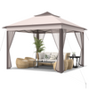 2-Tier pop-up gazebo tent with mesh screens, beige canopy, and powder-coated steel frame for outdoor shade and.