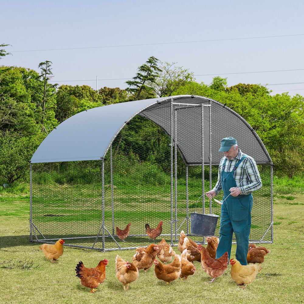 6.2 Feet/12.5 Feet/19 Feet Large Metal Chicken Coop Outdoor Galvanized Dome Cage with Cover-S - Gallery View 1 of 10
