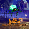 5-foot inflatable Halloween spider with glowing green body, red eyes, and included spider web for easy outdoor setup.