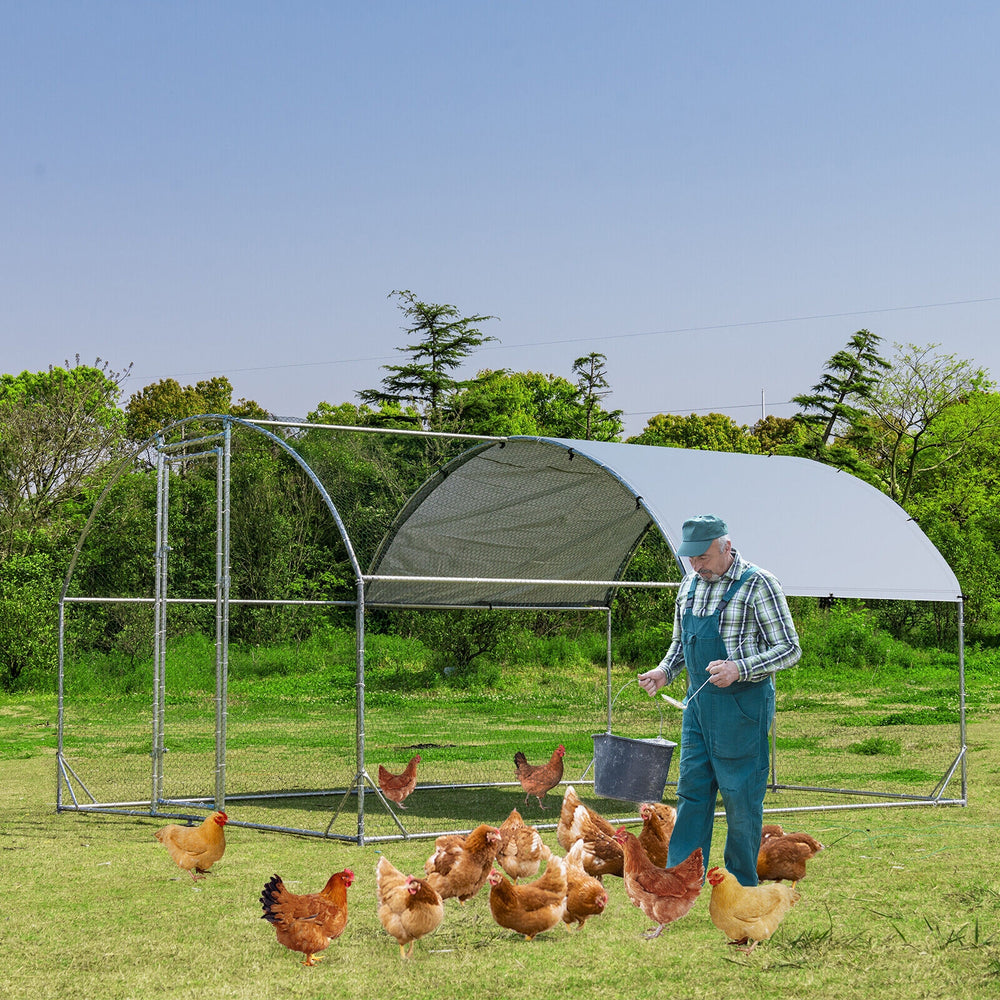 6.2 Feet/12.5 Feet/19 FeetLarge Metal Chicken Coop Outdoor Galvanized Dome Cage with Cover-M - Gallery View 1 of 10
