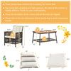 5-piece patio rattan furniture set with cushioned armchairs and acacia wood tabletop, perfect for outdoor relaxation.