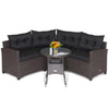Costway Rattan Corner Sofa Set with Cushions and Glass Table New