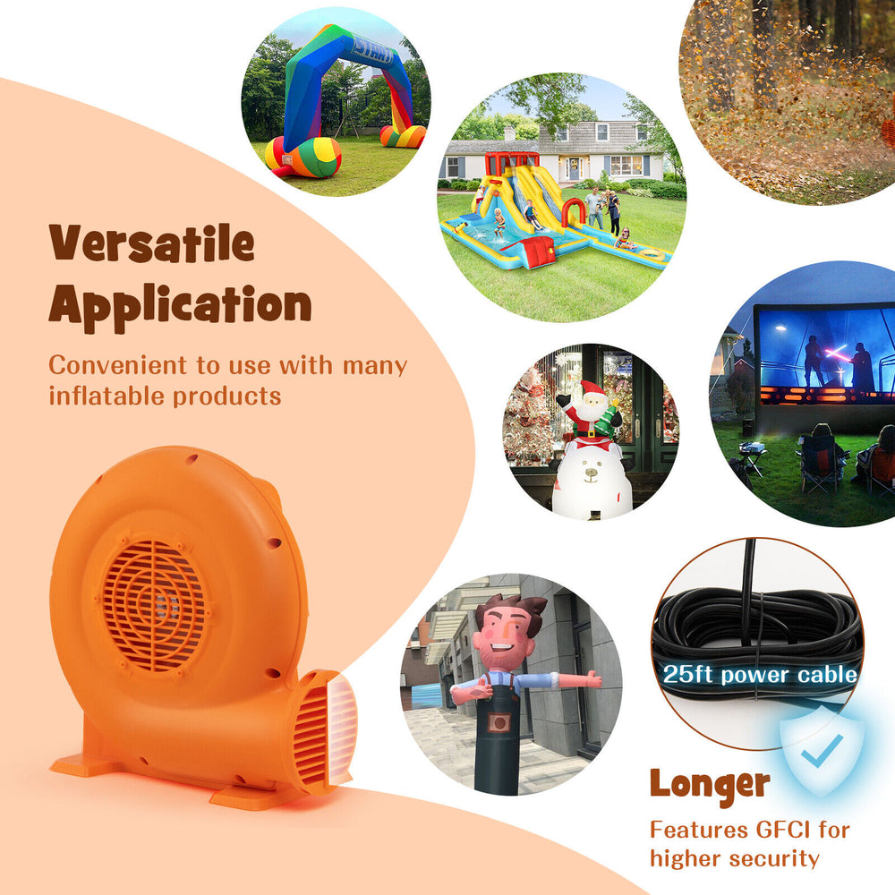 550W air blower for inflatables with 25ft GFCI power cable, designed for quiet operation and outdoor safety.