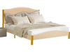 Queen size upholstered bed frame with quilted headboard, featuring solid wood slats and noise-reduction foam for.