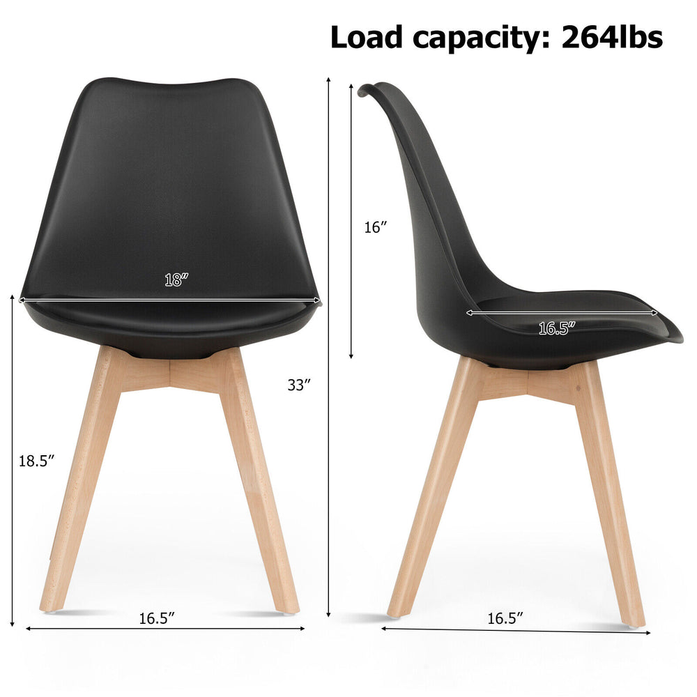 Black dining chair with PU seat and beech wood legs, featuring ergonomic backrest and noise-proof foot pads for.