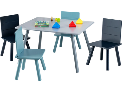 Costway 5-Piece Kids Wooden Activity Play Table & Chair Set Blue 83156274 New
