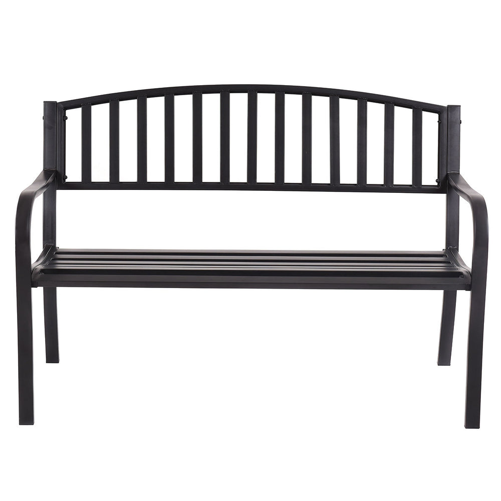 50-inch patio garden bench loveseat with solid steel frame, ergonomic design, perfect for outdoor relaxation.