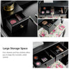 Makeup vanity table set with four drawers and spacious tabletop, designed for girls' cosmetics storage in black finish.