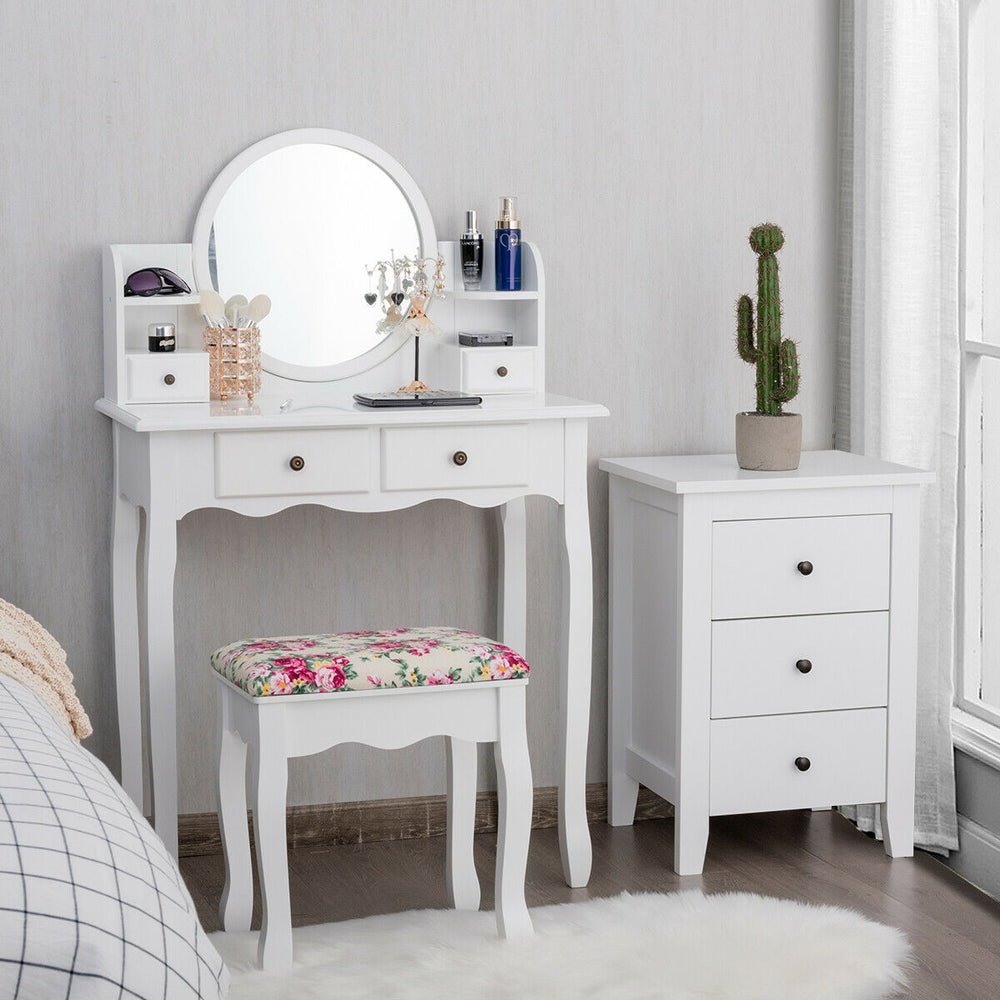 Makeup Vanity Table Set Girls Dressing Table with Drawers Oval Mirror-White - Gallery View 1 of 10