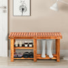 Freestanding wooden shoe organizer with seat, made of acacia wood, featuring 3 tiers for boots and shoes, perfect for.