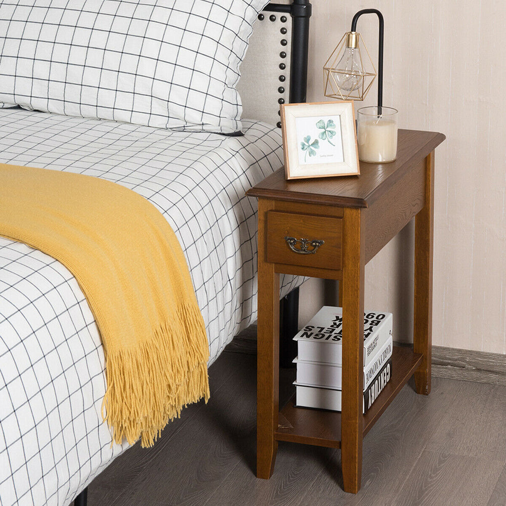 End Table Bedside Sofa End Table Narrow Nightstand with Wooden Legs - Gallery View 1 of 10