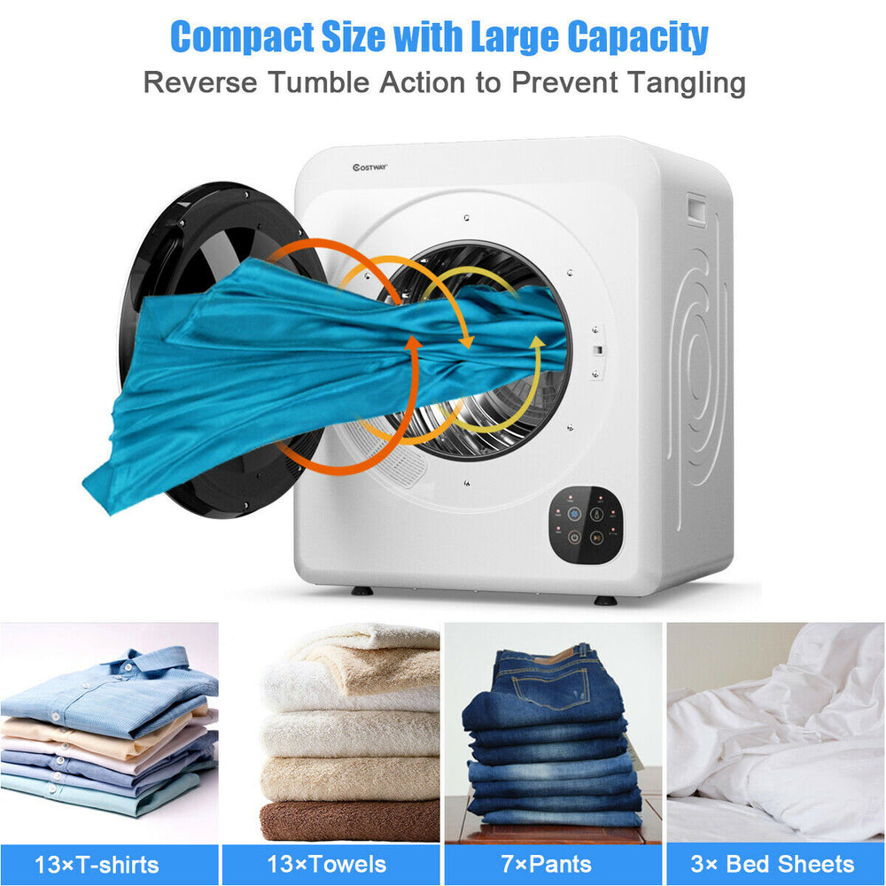 Portable 1700W electric dryer with stainless steel tub, large 3.22 cu ft capacity, ideal for family laundry needs.