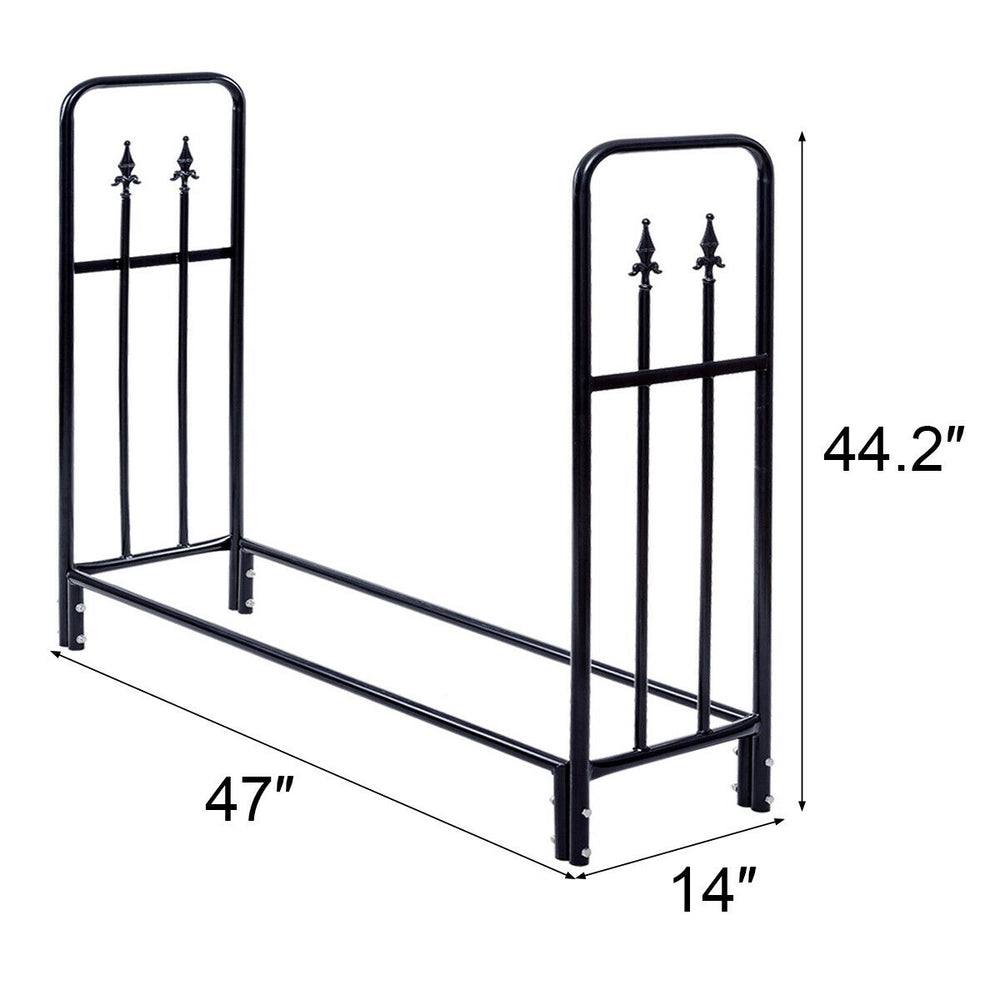 Heavy duty 4 feet outdoor firewood storage rack made of black powder-coated steel for excellent ventilation and.