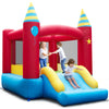 Kids inflatable bounce castle with slide, made of durable 420D oxford cloth, suitable for backyard fun and safety.
