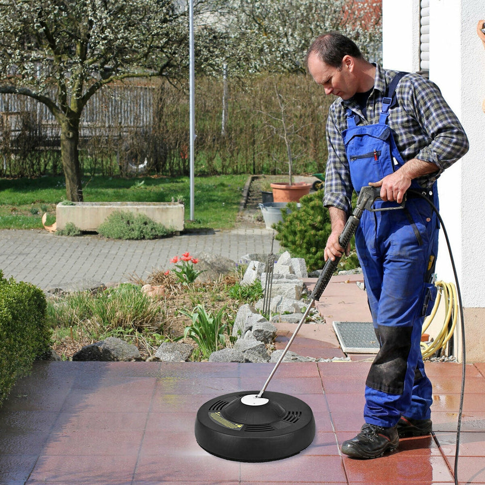 16-inch pressure washer surface cleaner attachment with dual rotating jets for fast, streak-free outdoor cleaning.