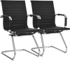 Set of 2 black conference chairs with PU leather and sled base, featuring ergonomic design and armrests for comfort.