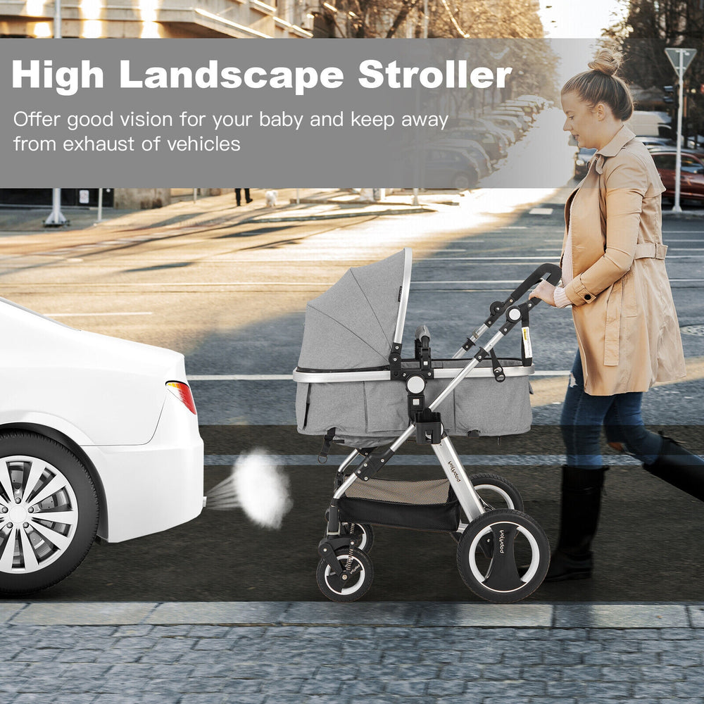 Folding Aluminum Baby Stroller Baby Jogger with Diaper Bag-Gray - Gallery View 1 of 10