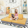 4 Pieces Convertible Kids Couch Set with 2 Folding Mats-Yellow - Gallery View 1 of 10