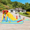 Inflatable Dual Slide Water Park with climbing wall, slides, and pool for kids' outdoor fun and safety.