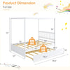 Full size white canopy bed frame with trundle, solid wood construction, 600 lbs capacity, ideal for kids' bedrooms.