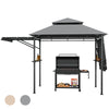 Patio BBQ grill gazebo with dual side awnings, gray canopy, and sturdy steel frame for outdoor cooking and.