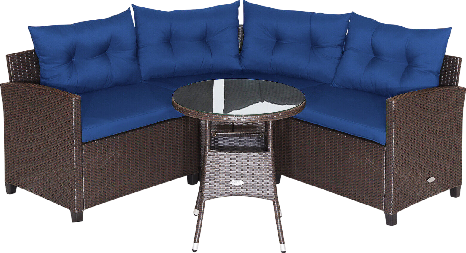 Costway Rattan Corner Sofa Set with Cushions and Glass Table New