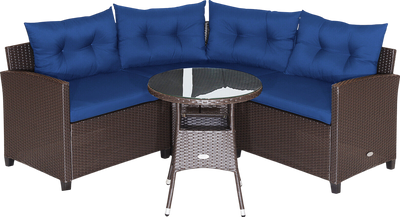 Costway Rattan Corner Sofa Set with Cushions and Glass Table New