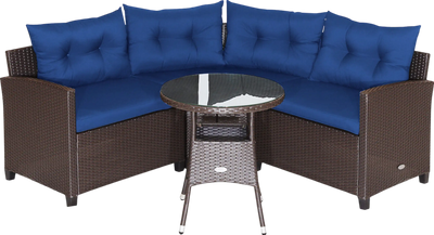Costway Rattan Corner Sofa Set with Cushions and Glass Table New