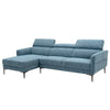 L-shaped blue sofa couch with adjustable headrests and thick cushions, perfect for living room comfort and style.