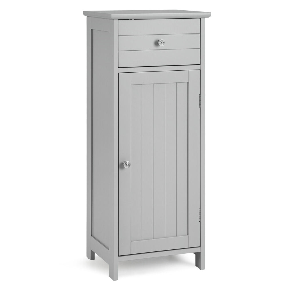 Wooden Bathroom Floor Storage Cabinet with Drawer and Shelf-Gray - Gallery View 1 of 11