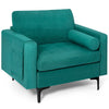 Peacock blue suede modular sofa chair with soft back pillow and side pocket for storage, ideal for living room comfort.