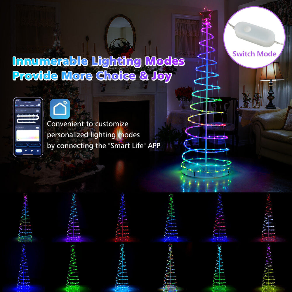 6 feet light-up spiral Christmas tree with colorful lights and bright star, perfect for outdoor holiday decoration.