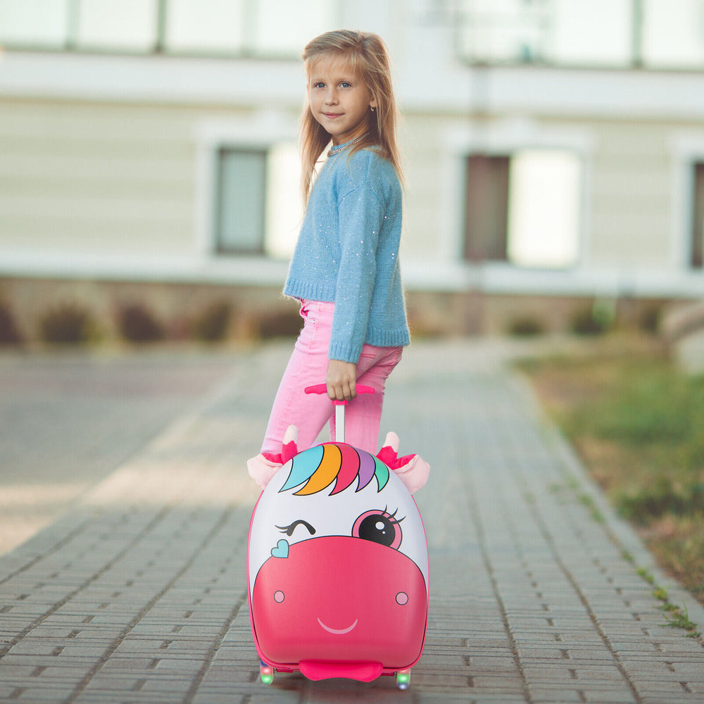 16 Inch Kids Rolling Luggage with 2 Flashing Wheels and Telescoping Handle-Pink - Gallery View 1 of 10