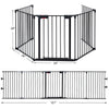 5-panel adjustable black fireplace fence, 115 inches long, versatile for pets or toddlers, features a walk-through door.