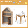 House-shaped kids table and chair set in gray with storage, blackboard, and sturdy wood legs for safe play and learning.