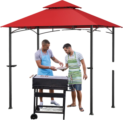 Costway 8' x 5' Outdoor BBQ Grill Gazebo Canopy Shelter Wine 29514067 New