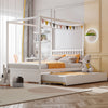 Full Size Canopy Bed with Trundle Wooden Platform Bed Frame Headboard-White - Gallery View 1 of 10