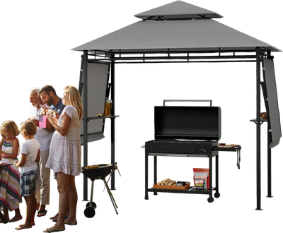 Costway 13.5' x 4' Patio BBQ Grill Gazebo Canopy Dual Side Awnings Gray 90721345 New