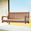 2-person hanging porch swing bench in solid wood with cushion, featuring a curved backrest for comfort and elegance.