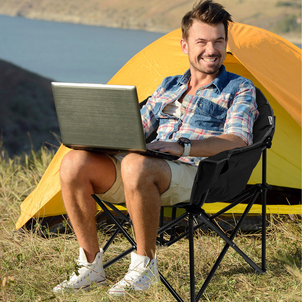 Folding Camping Moon Padded Chair with Carrying Bag-Black - Gallery View 1 of 9