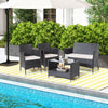 4-piece patio conversation set featuring brown PE rattan, soft cushions, and a tempered glass tabletop, ideal for.