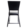 Back view of a metal folding dining chair with ergonomic sling back, durable steel frame, and space-saving design.