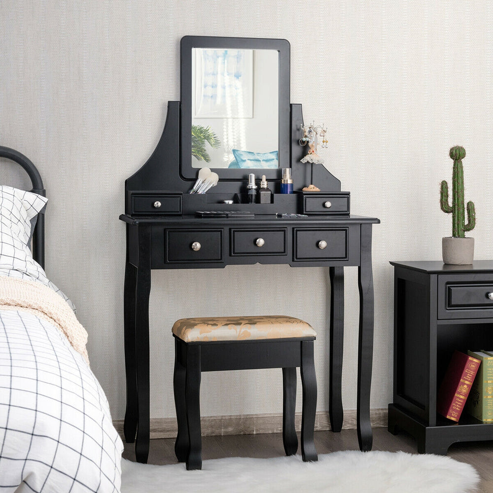 5 Drawers Removable Box Makeup Dressing Vanity Set-Black - Gallery View 1 of 9